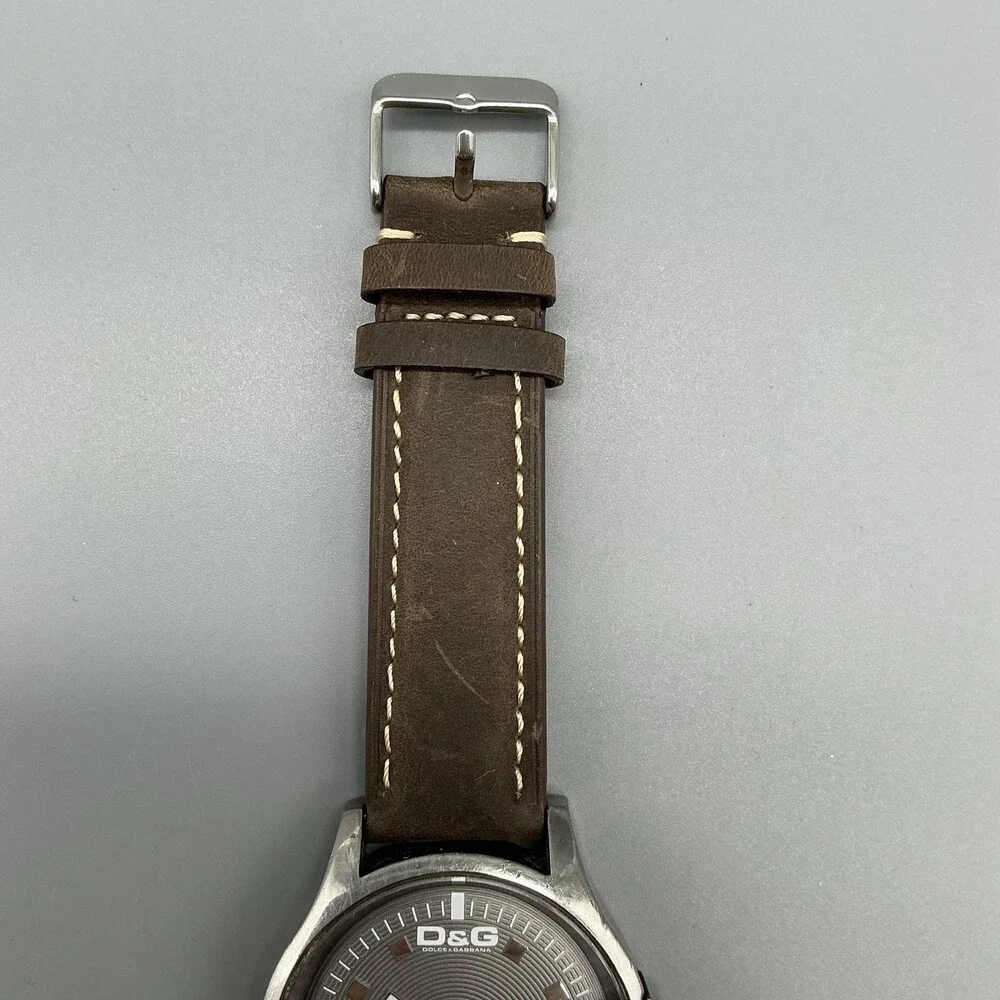 Dolce&Gabbana D&G Time Mens Watch 43mm Gray Dial Brown Leather Date New Battery